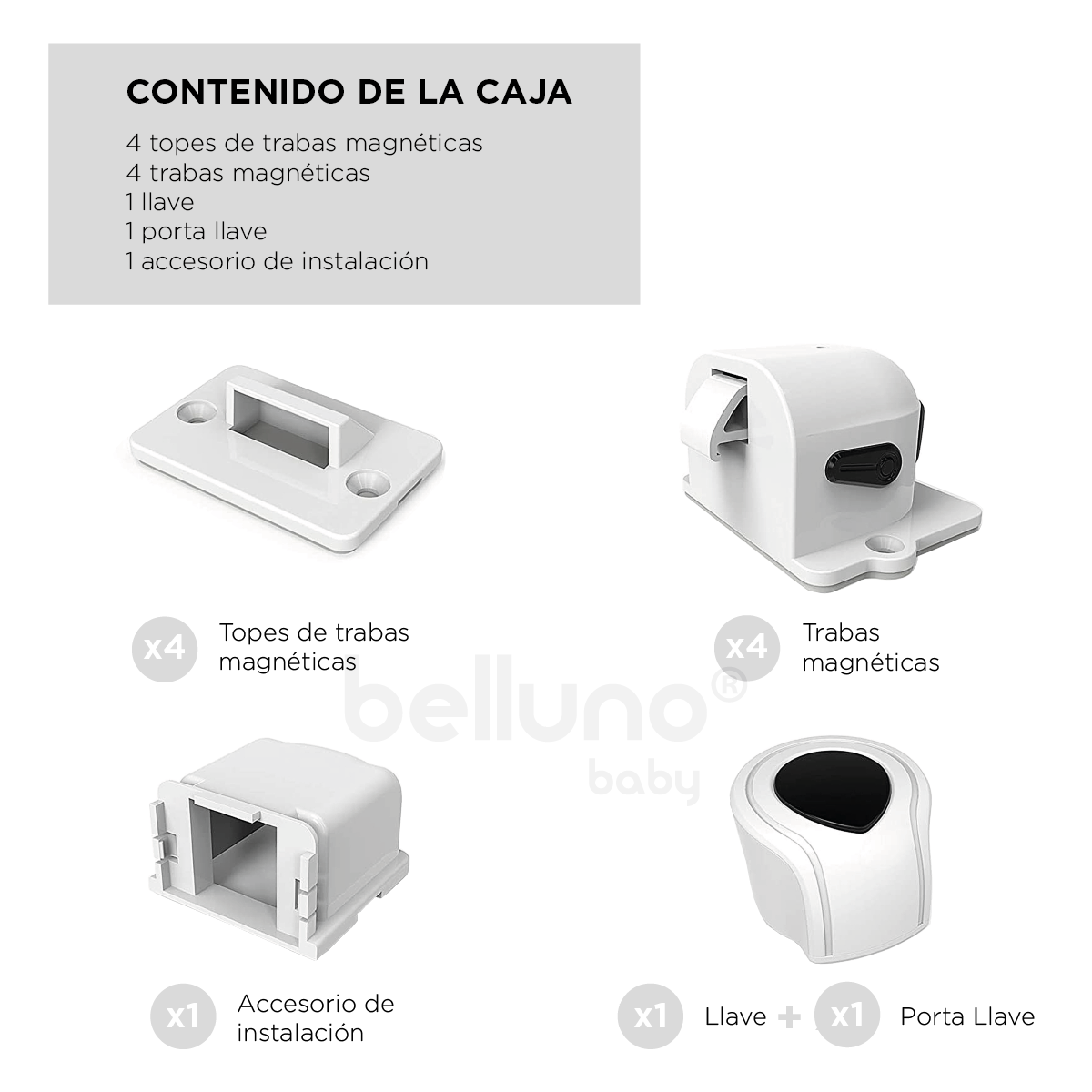 Producto de Seguridad Belluno Baby TRABAS MAGNÉTICAS X 4 UNI. - Vista lateral
